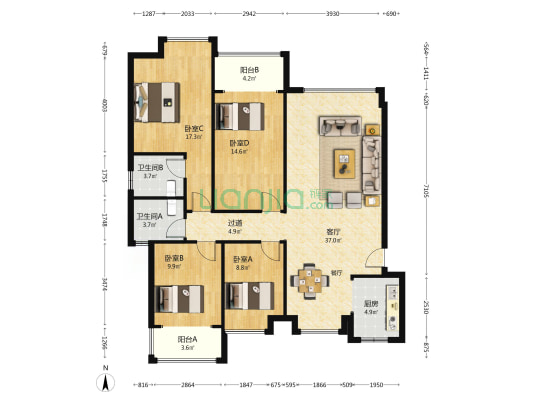 万景荔公馆 4室1厅2卫 143平方