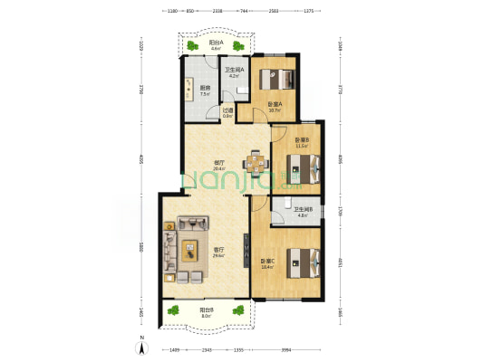 边检宿舍 3室2厅2卫 139平方