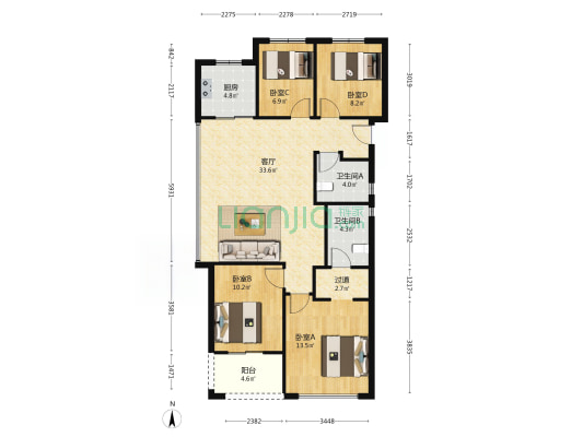 星创晶悦府 4室1厅2卫 117平方