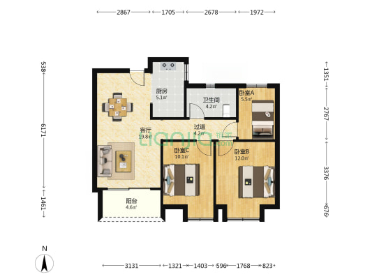 合生伴海 3室1厅1卫 90平方