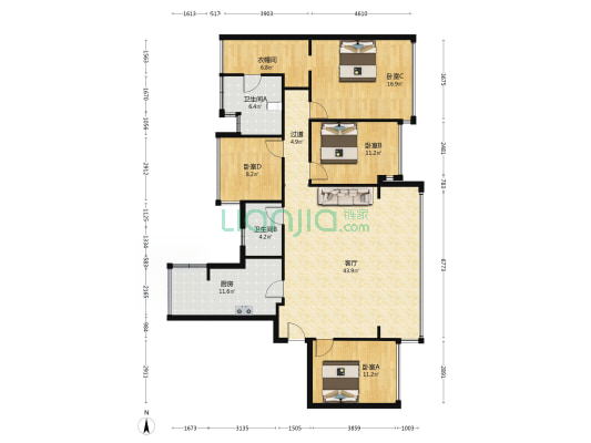 蓝润城三期 4室1厅2卫 139平方
