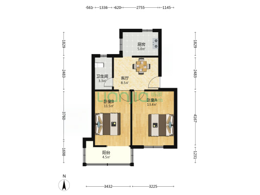 龙川社区 2室1厅1卫 55平方