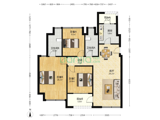 保利云璟麓云府 3室1厅2卫 117平方