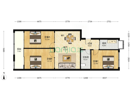 光华小区(新城区) 3室1厅1卫 100平方