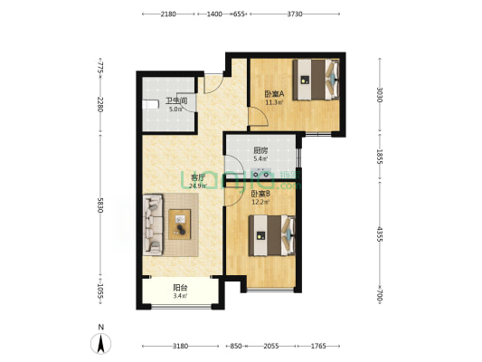 政法街 优质社区 环境好 电梯房两居-户型图