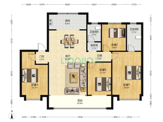 天正凤麟东院和玺 4室1厅3卫 169平方