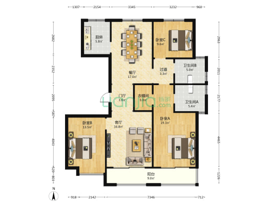 创新绿城 3室2厅2卫 154平方