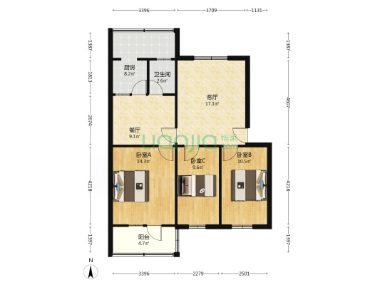 房子是满五年 楼层在中间 位置优越 南北通透-户型图