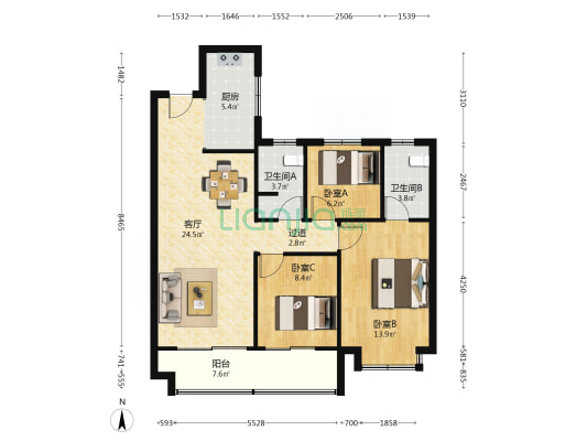 众安未来里 3室1厅2卫 105平方