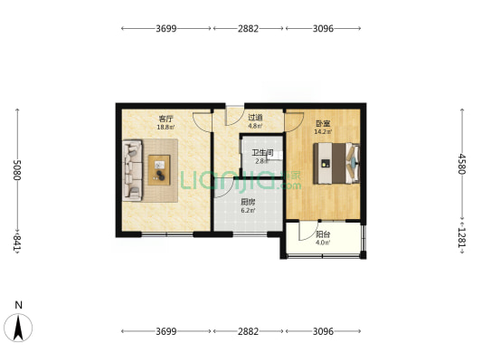 房子属于集中供暖，两居室，采光好-户型图