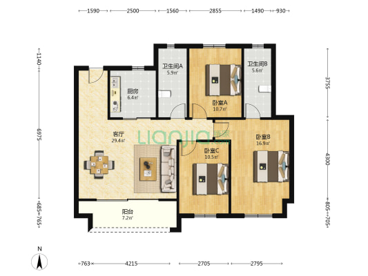 融创滨江映 3室1厅2卫 112平方