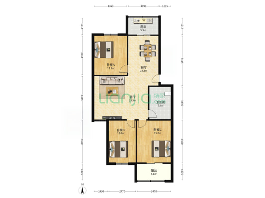 边家村小区 3室2厅1卫 116平方