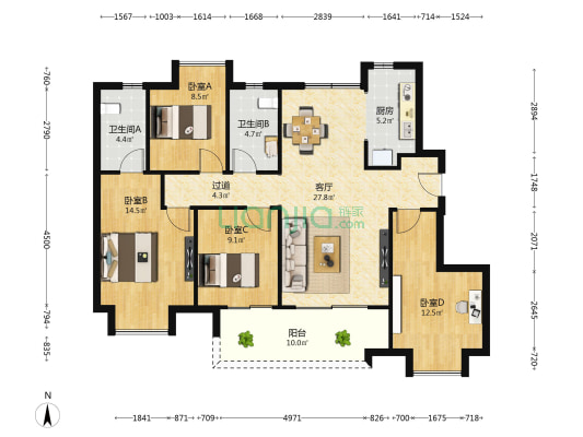 龙湖春江悦茗 4室1厅2卫 126平方
