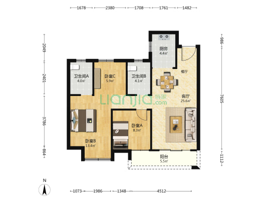 路劲时代城天悦 3室1厅2卫 97平方