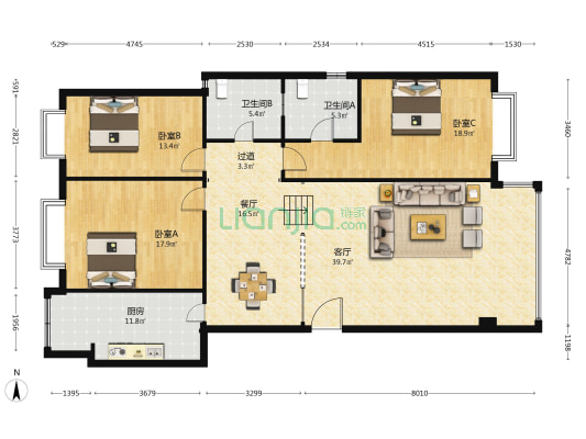 祥和苑 3室2厅2卫 164平方
