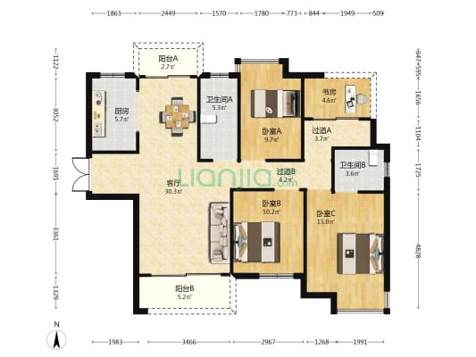 中建亮月湖澜苑 4室1厅2卫 131平方