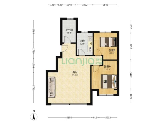 天津万达自在澜湾 2室1厅1卫 80平方