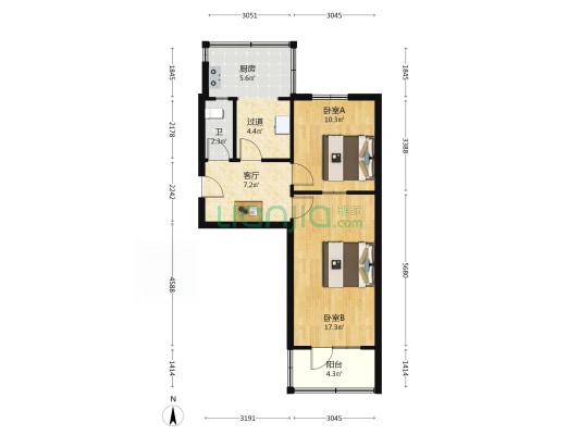 电大街66-62 2室1厅1卫 62平方
