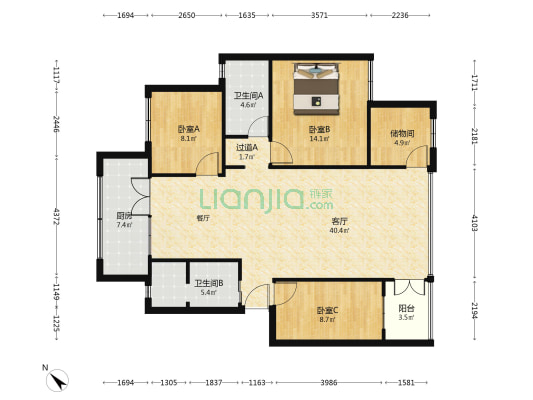 春城路270号 3室1厅2卫 98平方