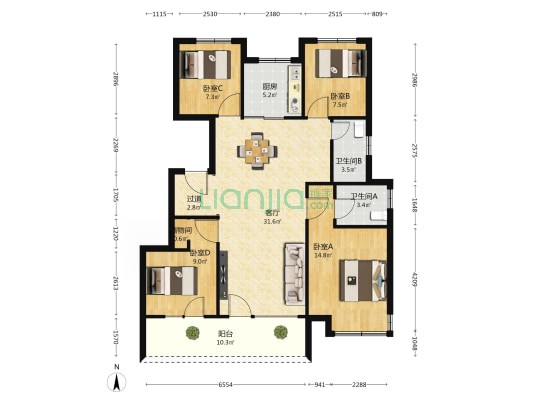 天一仁和珑樾尚璟 4室1厅2卫 121平方