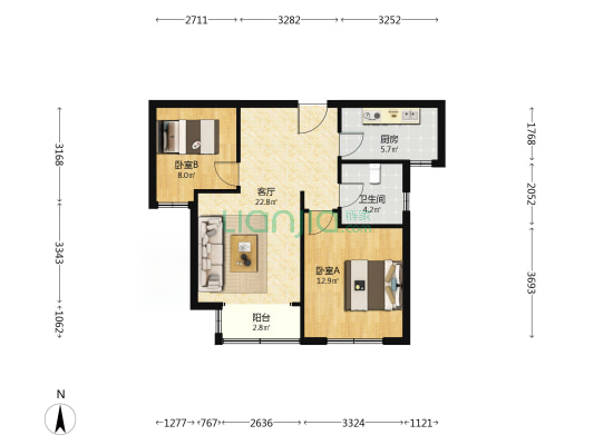 新湖公寓 2室1厅1卫 78平方