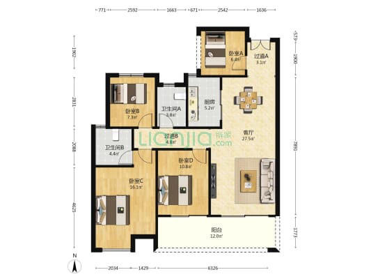 润和星河玥 4室1厅2卫 126平方