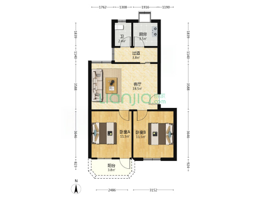 明秀小区南区 2室1厅1卫 68平方
