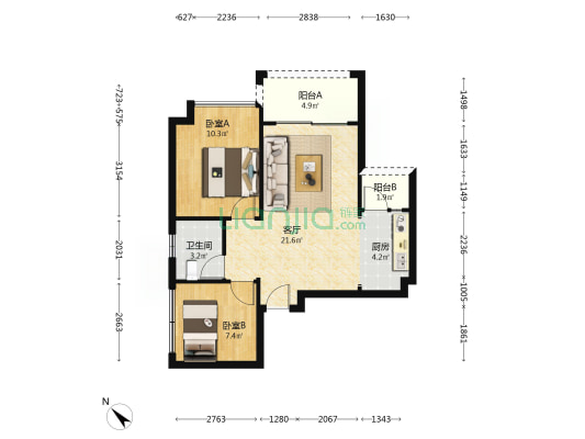 皇家公馆二期 2室1厅1卫 63平方