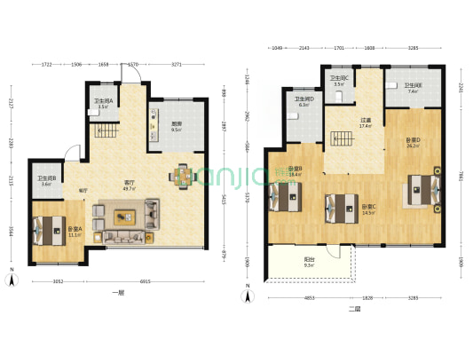 鸿翔东望书香园 4室1厅5卫 220平方