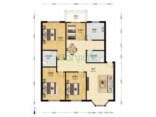 丰泽苑 4室1厅2卫 134平方