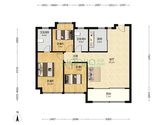 伟星时代悦峰 3室1厅2卫 113平方