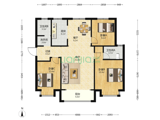 春华秋实菊园 3室2厅3卫 132平方