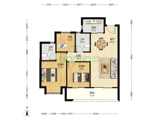 禹洲朗玥府 3室1厅2卫 97平方