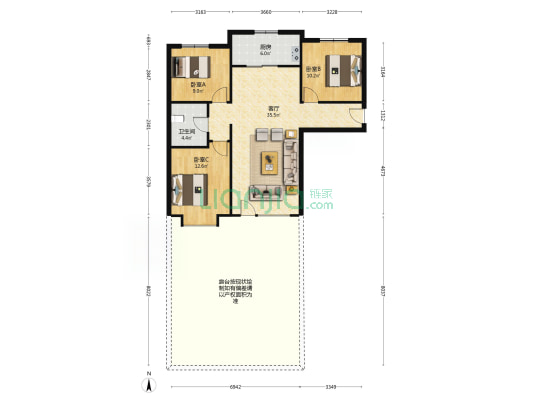 业主诚心出售，南北通透三居户型方正，全天采光。-户型图
