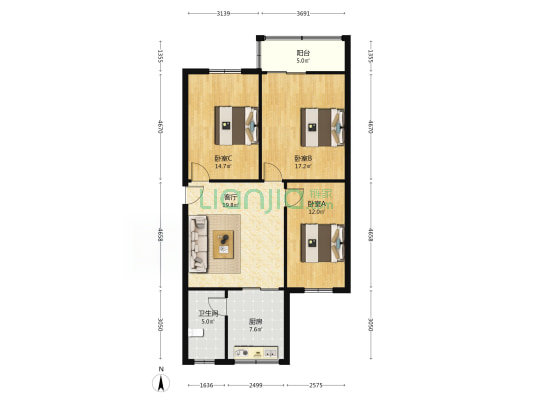 陕西省环境监测中心站家属院 3室1厅1卫 98平方