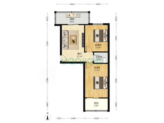 长庆油田矿区事业部红专路小区 2室1厅1卫 64平方