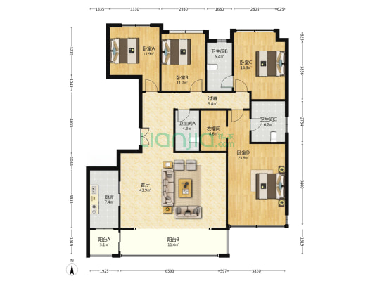 金科博翠府 4室1厅3卫 179平方