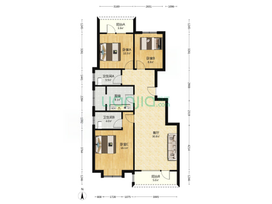央企社区 人车分流 低密度 洋房一梯两户南北通透-户型图
