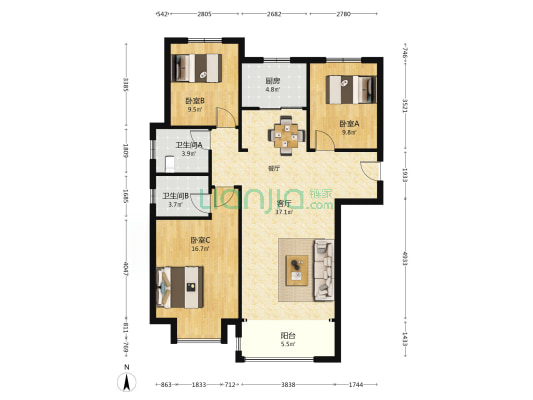 龙湖锦艺城高四组团 3室1厅2卫 125平方