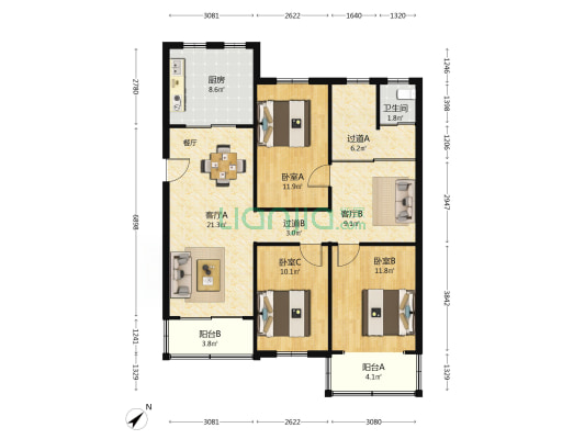 汉北街 3室2厅1卫 116平方