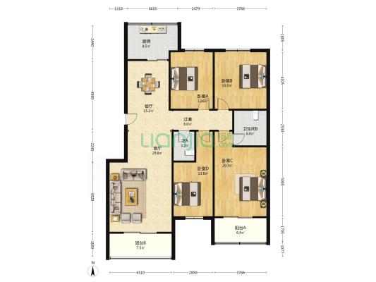 悦成园 4室2厅2卫 173平方