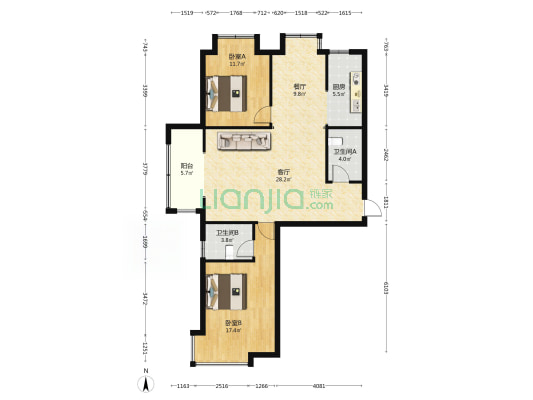 东城尚品 2室2厅2卫 123平方