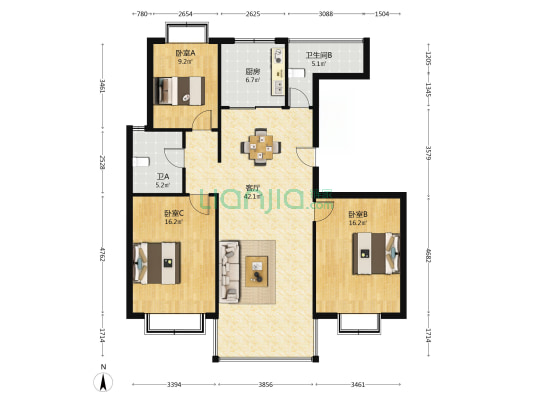 岳阳尚品花苑 3室1厅2卫 127平方