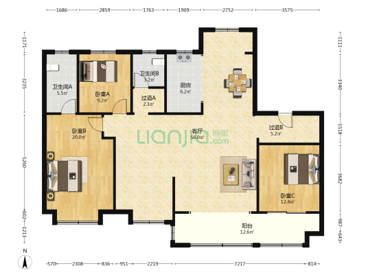 三箭骏福苑 3室1厅2卫 178平方