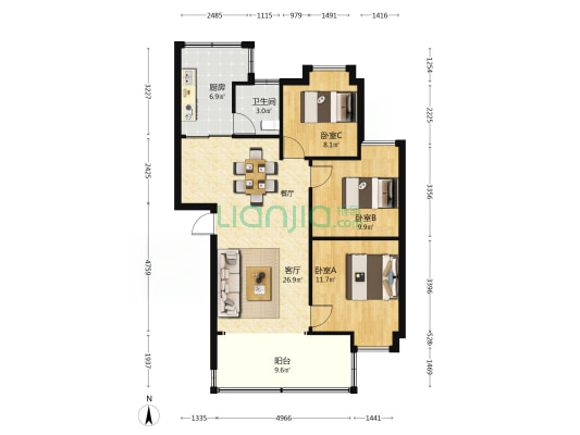 邮电新村 3室1厅1卫 80平方