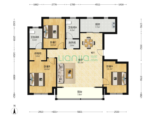 前山澜庭B区 3室1厅3卫 125平方