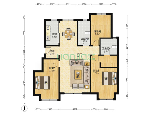 华润置地大连湾国际社区A3区 2室1厅2卫 118平方