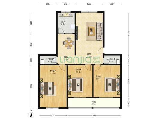 景苑公寓 3室2厅2卫 139平方