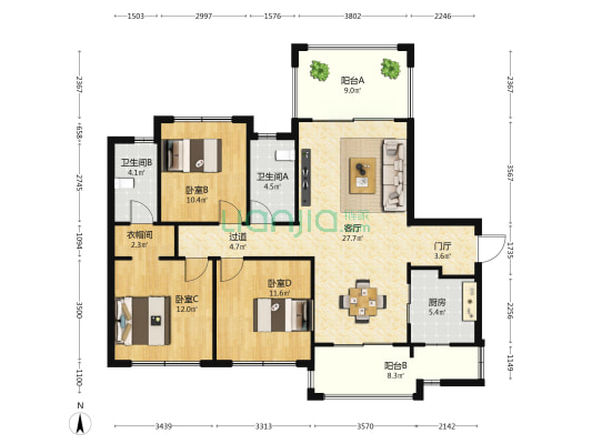 合泰汇景 3室1厅2卫 126平方