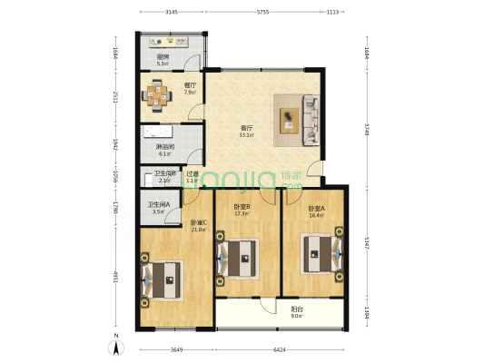 联通家属院 3室2厅3卫 142平方